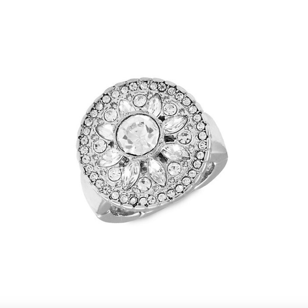 GUESS Silvertone & Crystal Ring - One Size - Silve